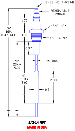 Flame Rod Replacement for Auburn I-2-EI-1, Crown I-2-EI-1 and Eclipse 13837 - DDignition