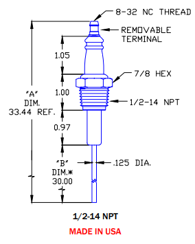 Flame Rod Replacement for Auburn I-2 (30") and Maxon 24582 - DDignition
